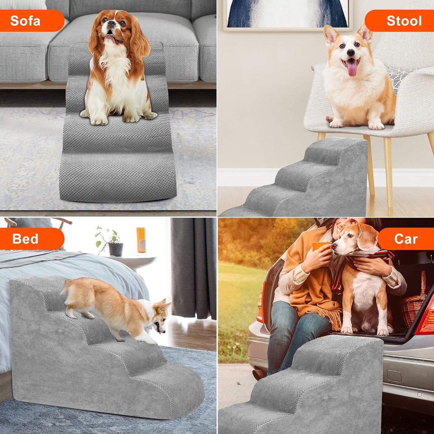 Pet Stairs for Large Dogs - Extra Wide Non-Slip Foam Steps