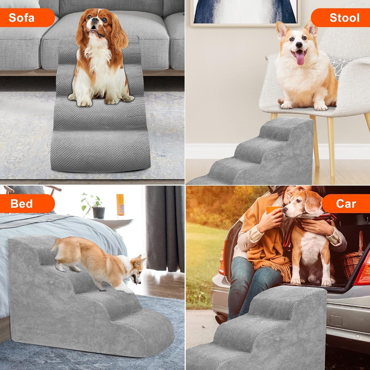 Pet Stairs for Large Dogs - Extra Wide Non-Slip Foam Steps