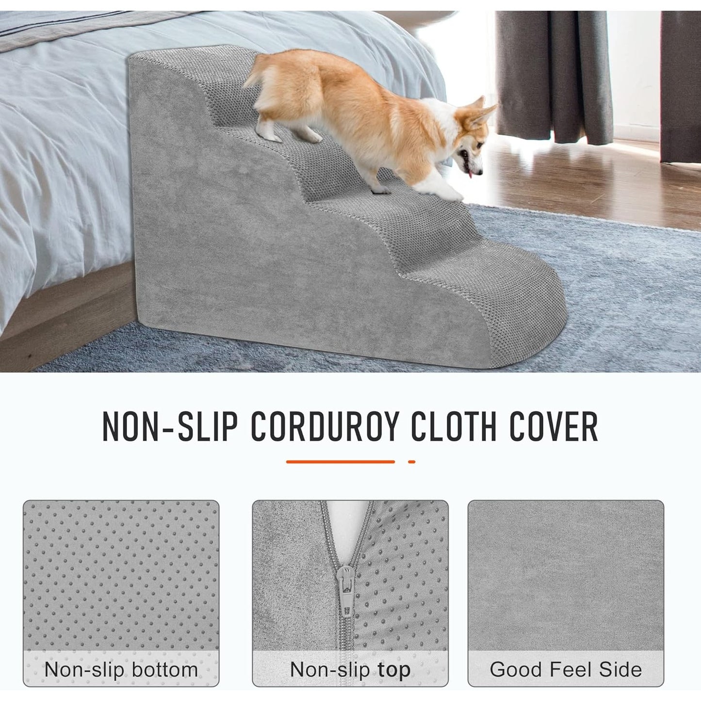 Pet Stairs for Large Dogs - Extra Wide Non-Slip Foam Steps