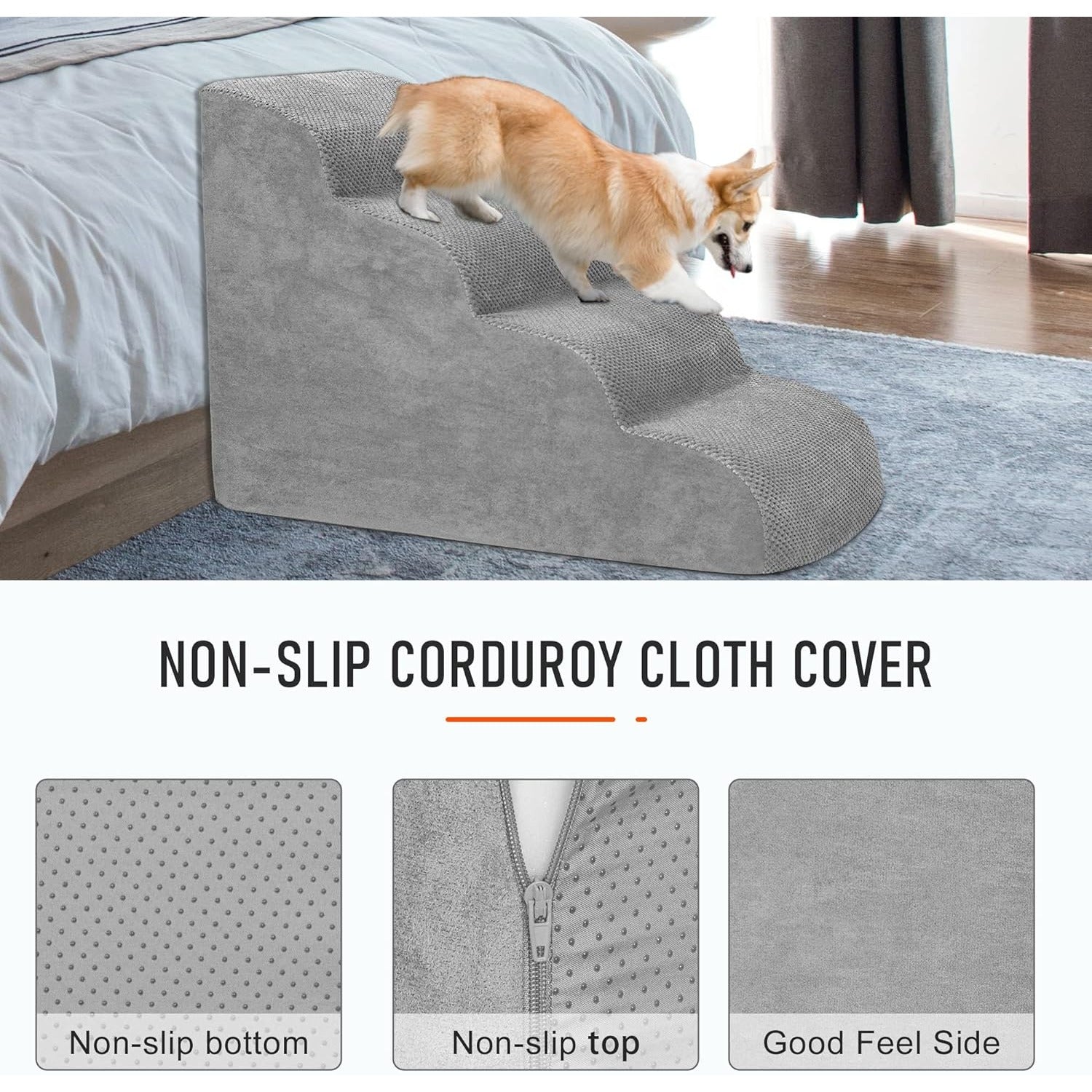 Pet Stairs for Large Dogs - Extra Wide Non-Slip Foam Steps